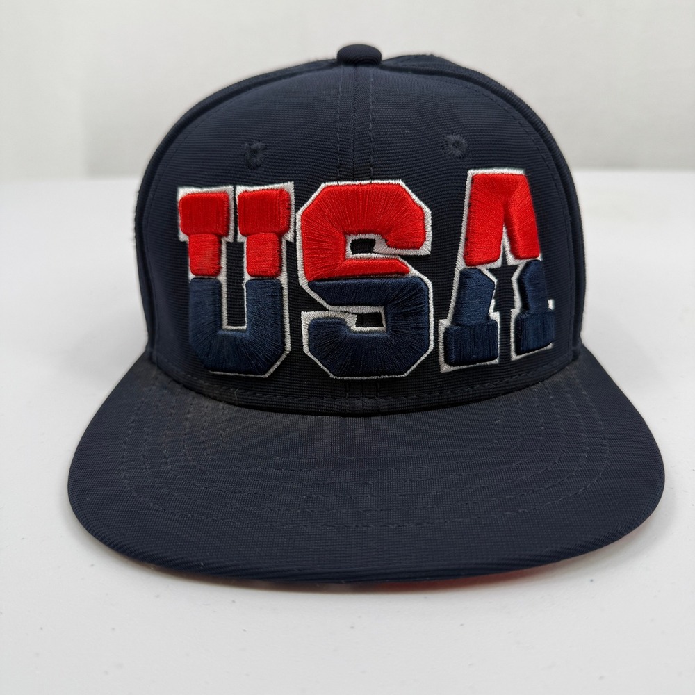Essencial USA Snapback Hat Mens OSFM Navy Blue 3D Puff Embroidery Flat Brim